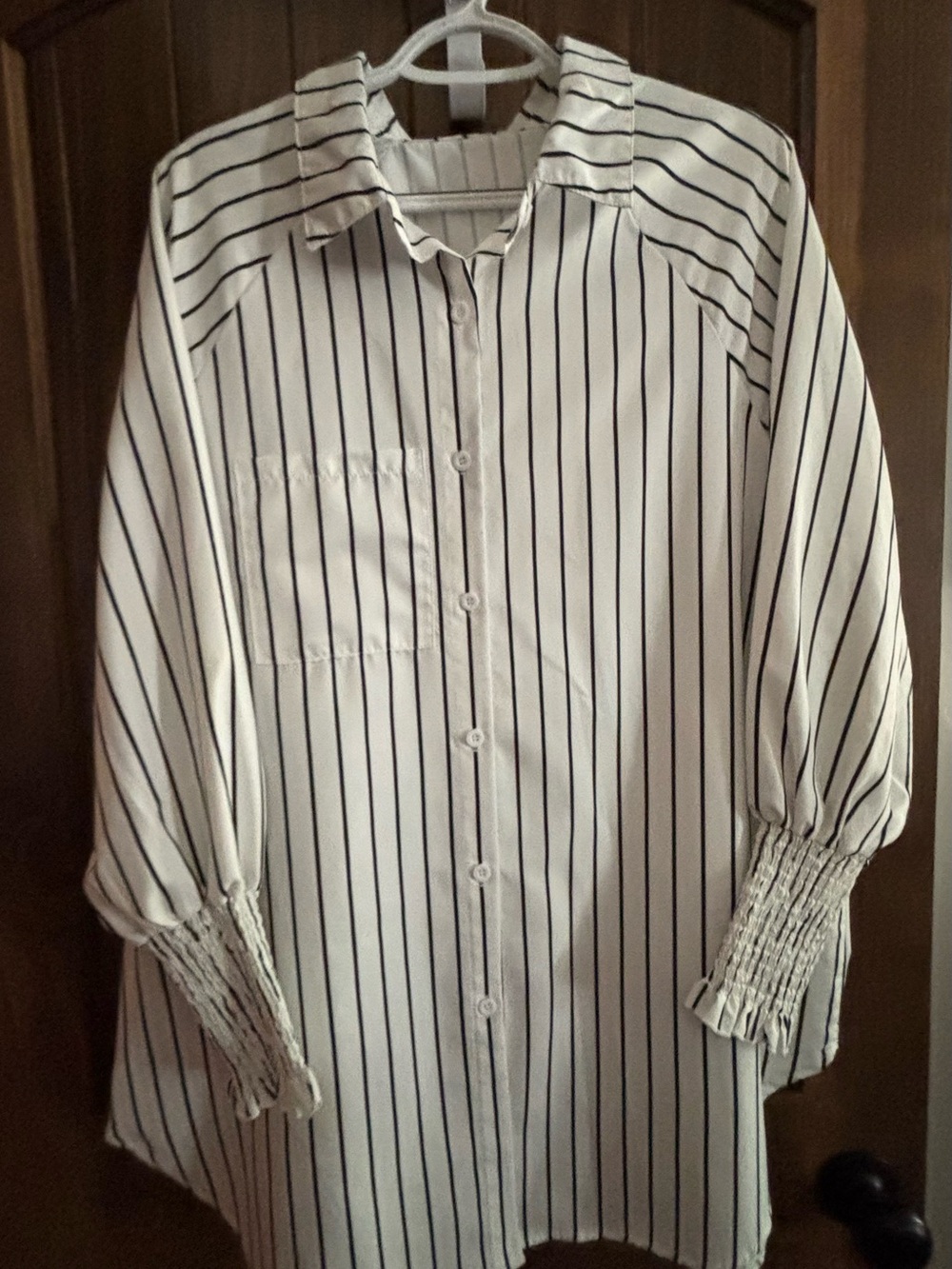 SHEIN White Button-Down Shirt with Black Pinstripes